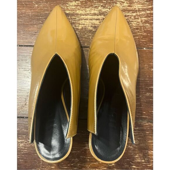 Tibi Owen Winged Leather Mule Brown Tan Patent Leather Heels Boot - Picture 5 of 7